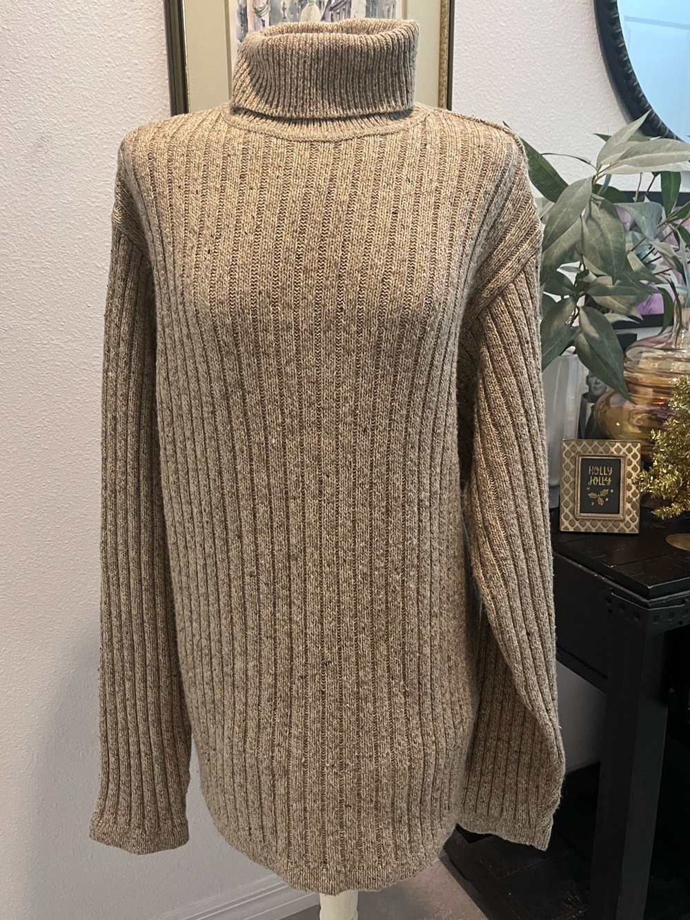 Chaps Ralph Lauren Tan Ribbed Turtleneck Wool Blend Sweater